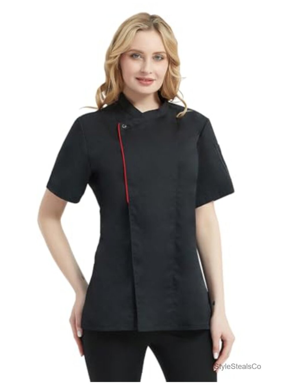 Women's Chef Coat Short Sleeve Polycotton Mandarin Collar Snap Closure Uniform